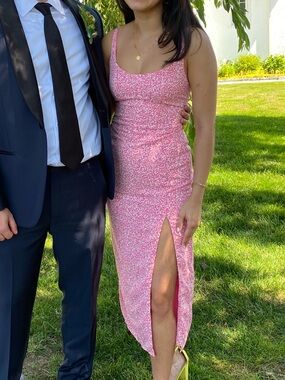 Abercrombie & Fitch Pink Floral Corset Midi Dress with Side Slit